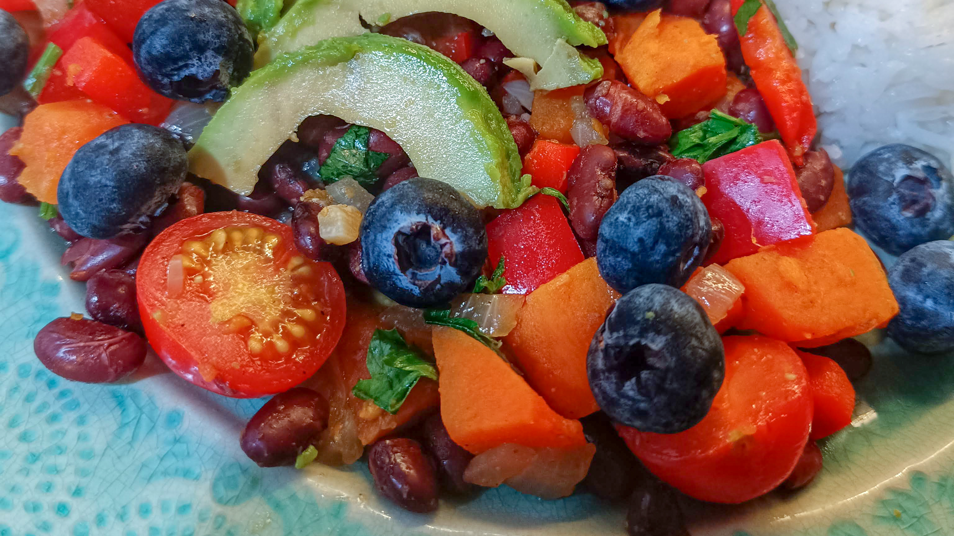 Spicy Sweet Potato with Berries and Beans